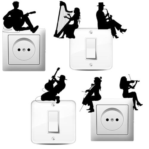 AHANDMAKER 6 Arten Musiker-Silhouette, Kreative Schalter-Aufkleber, Wandaufkleber Mit Silhouette Eines Mannes Und Einer Frau, Sitzender Musiker, Lichtschalter-Aufkleber Für Musik von AHANDMAKER