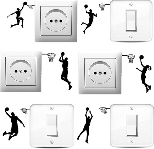 AHANDMAKER 6 Stück Lichtschalter Aufkleber Mit Basketball Spieler Silhouette Wandaufkleber „Basketball Spielen“ Basketballspieler Schalteraufkleber Wandaufkleber Für Lichtschalter Outlets von AHANDMAKER