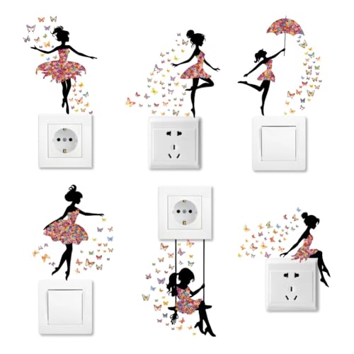 AHANDMAKER 6 Stück Schmetterlings Feen Lichtschalter Aufkleber Mit Schmetterlingen Wandaufkleber Lichtschalter Abziehbilder Für Lichtschalter Outlets Leiste Wohndeko Fürs Schlafzimmer von AHANDMAKER