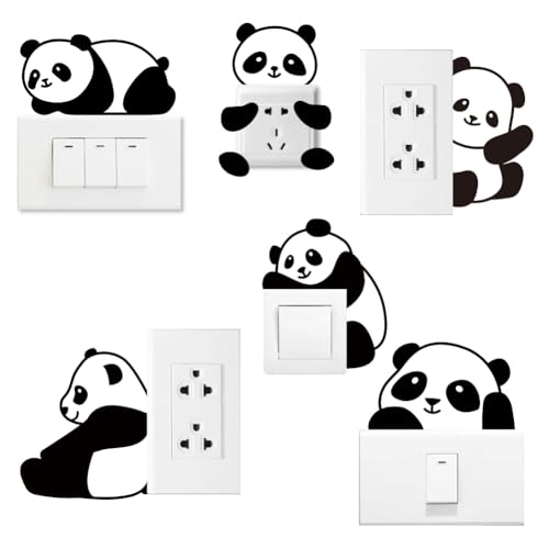 AHANDMAKER 6 Stück Süße Panda Lichtschalteraufkleber Cartoon Pandas Wandaufkleber Lichtschalter Aufkleber Für Kinderzimmer Schlafzimmer Wohnzimmer Familie DIY Dekor Kinderzimmer von AHANDMAKER