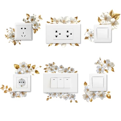 AHANDMAKER 6 x Eleganter Blumen Lichtschalter Aufkleber. 7x7 Zoll Blumen Und Reben Wandaufkleber Pflanzenthema Lichtschalter Aufkleber Für Schlafzimmer Wohnzimmer Dekor von AHANDMAKER
