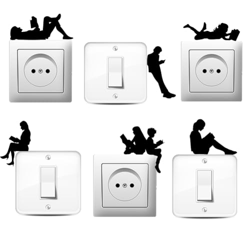 AHANDMAKER 6 x Lichtschalter Aufkleber Mit Lesebuch Silhouette. Wandaufkleber „Buch Lesen“ „Lesebuch“ „Schalteraufkleber“ Wandaufkleber „Buch Lesen“ Für Lichtschalter Outlets Leisten Und Wohndekor von AHANDMAKER