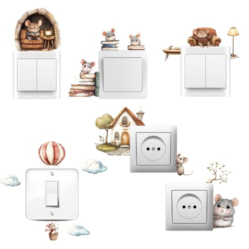 AHANDMAKER 6 x Lichtschalterplatten Aufkleber. Bezauberndes Cartoon Maus Design Maus Aufkleber Für Lichtschalter Wandsteckdosen Schlafzimmer Wohnzimmer 7 x 7 Zoll von AHANDMAKER