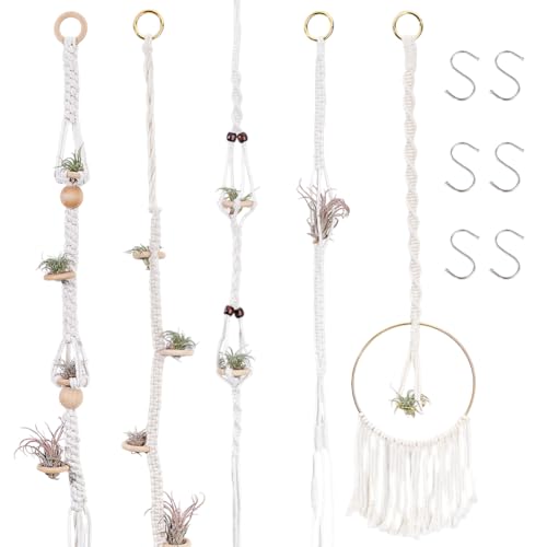 AHANDMAKER 6 x Luftpflanzen Aufhänger. Air Fern Makramee Pflanzenhänger Boho Stil Hängende Pflanzkörbe Luftpflanzenhalter Gewebter Hängender Luftpflanzenständer Für Wanddekoration von AHANDMAKER