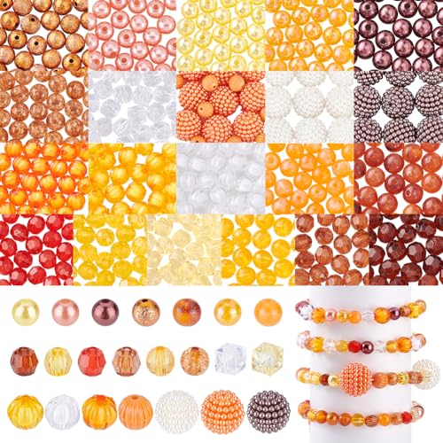 AHANDMAKER 620 Stück 24 Stile Thanksgiving Herbst Perlen Runde Abstandsperlen Aus Acryl ABS Kunststoff Herbstmotiv Lose Perlen Für Die Schmuckherstellung Armbänder Halsketten von AHANDMAKER
