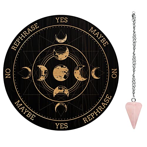 AHANDMAKER 7.8" Hexen-Pendelbrett, Wünschelruten-Planchette Aus Holz Mit Rosenquarz-Kristall-Wünschenpendeln Hexerei-Wahrsagung-Werkzeuge Für Geister-Altar-Dekoration – Mondphasen-Track AHANDMAKER 7.8" Hexen-Pendelbrett, Wünschelruten-Planchette Aus Holz Mit Rosenquarz-Kristall-Wünschenpendeln Hexerei-Wahrsagung-Werkzeuge Für Geister-Altar-Dekoration – Mondphasen-Track von AHANDMAKER