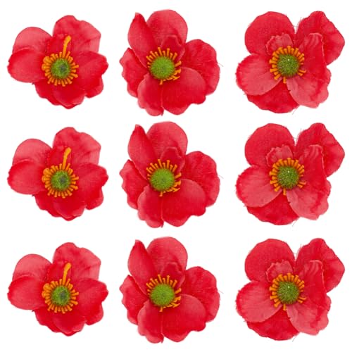 AHANDMAKER 80 Stück Rote Papaver Rhoeas Kunstblumen Stiellose Künstliche Stoffblumenköpfe Große Kunstblüten Für Gedenktag Hochzeitssträuße Heimdekoration von AHANDMAKER