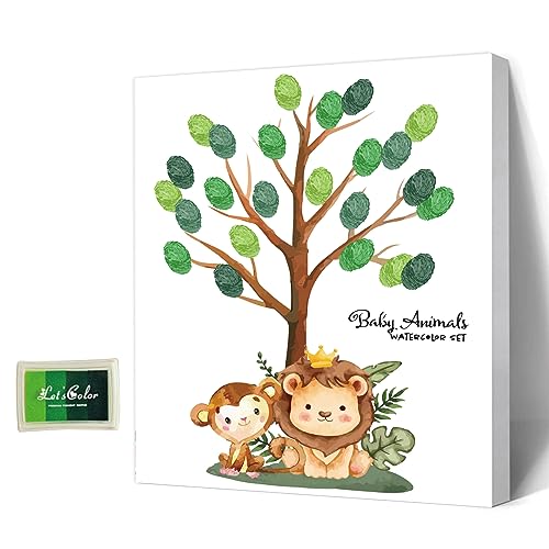 AHANDMAKER Löwe-AFFE-Fingerabdrücke-Baum, Kreatives DIY Gäste-Signatur-Anmeldebuch, Fingerabdrücke, Gästebuch Mit Holzrahmen Für Hochzeit, Geburtstag, Party, Babyparty, Mit 4 Stempelkissen von AHANDMAKER