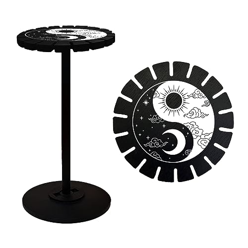 AHANDMAKER Pendelhalter Kristallregal Holz Pendel Display Rack mit Yin Yang Muster Hexe Stuff Schwarz Kristall Display Regal für Display Hexerei Geschenk Organizer 18 Pendel Kristall, Halsketten von AHANDMAKER