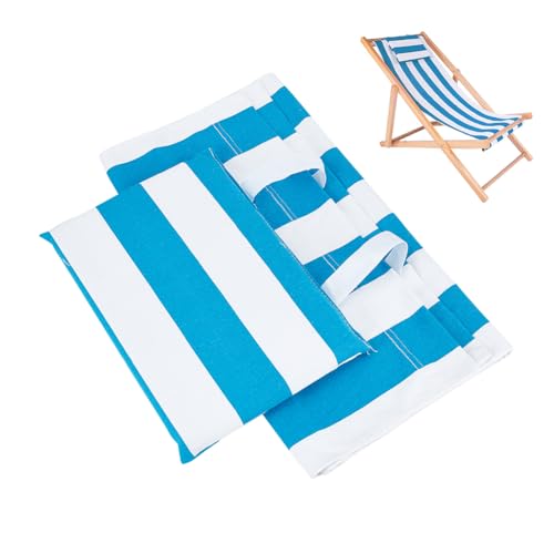AHANDMAKER Strand-Sling-Stuhl-Ersatzstoff, Weißer Und Tiefblauer Strand-Sling-Stuhl-Ersatzstoff Aus Segeltuch Mit Kissen, Strand-Lounge-Stuhl-Bezüge Für Strandkorb (115x43x2.5 cm) von AHANDMAKER