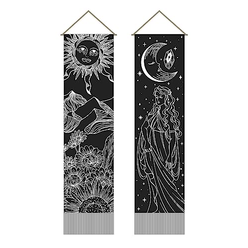 AHANDMAKER Tapisserie mit Tarot-Muster, Sonne und Mond, psychedelischer Wandteppich, Wandbehang, Kunst, mystische Gothic-Wanddekoration für Wohnzimmer und Schlafzimmer (130 x 33 cm), 2 Stück von AHANDMAKER