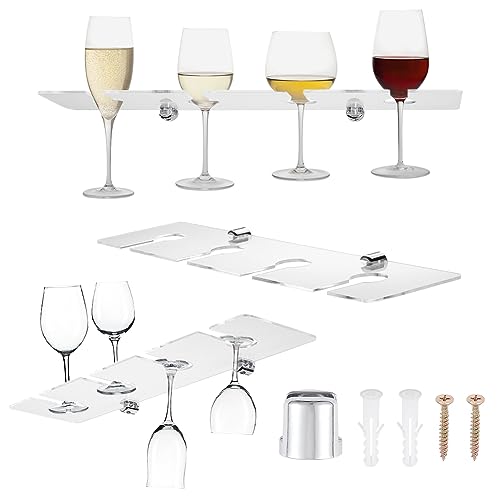 AHANDMAKER Weinglashalter aus Acryl, Wandmontage, klares Weinglas-Aufbewahrungsregal für 4 Gläser, Champagner-Wandhalter, Weinglas-Ausstellungsregale, für Küche, Bar, Restaurant, 38,1 cm von AHANDMAKER