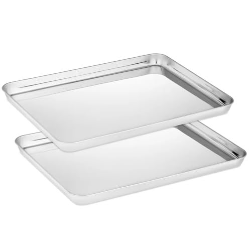 AHAQU Backblech-Set, 40 x 30 x 2,5 cm, groß, Edelstahl, Backblech, Backblech, Backblech, Backblech zum Backen, Kochen, Braten, hochglanzpoliert und spülmaschinenfest von AHAQU