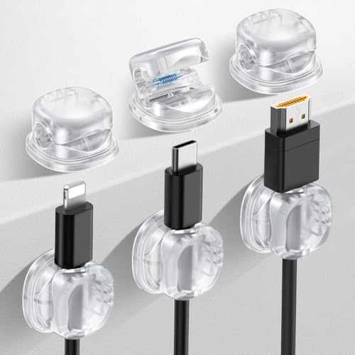AhaStyle Feder Kabel-Organizer [1s Schloss] 6 Pack Kabel Kabelhalter Clips Starke Klebstoff Kabel Kabel Keeper Verstecken Draht Kabel Organizer für Nachttisch Küche Auto Büro (Transparent) von AHASTYLE