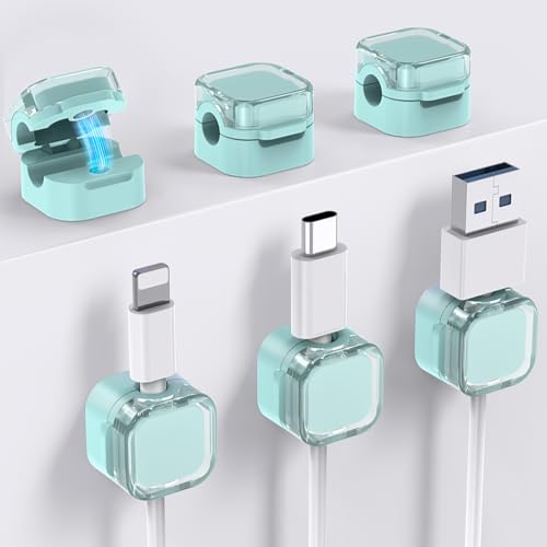 AhaStyle Magnetischer Kabel-Organizer [1s Schloss] 6 Pack Kabel Kabelhalter Clips Starke Klebstoff Kabel Kabel Keeper Verstecken Draht Kabel Organizer für Nachttisch Küche Auto Büro (Blau) von AHASTYLE