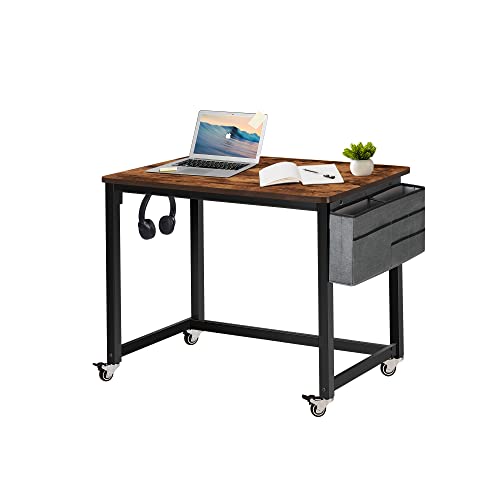 AHB Rollender Computertisch mit 4 glatten Rädern, einfacher Stil, mobiler Schreibtisch, Home Office Study Tisch, beweglicher Arbeitsplatz mit Metallrahmen (Braun, 81,3 cm) von AHB