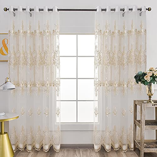 AHBEWIN Bestickte Spitzenvorhänge, durchscheinend, elegant, Fenstervorhang für Wohnzimmer, 190 cm breit x 224 cm lang, Set mit 2 Paneelen mit Blumenmuster bestickte Vorhänge, durchsichtige AHBEWIN Bestickte Spitzenvorhänge, durchscheinend, elegant, Fenstervorhang für Wohnzimmer, 190 cm breit x 224 cm lang, Set mit 2 Paneelen mit Blumenmuster bestickte Vorhänge, durchsichtige von AHBEWIN