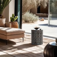 Couchtisch zylindrisch Wohnzimmer mit Intarsien aus Perlmutt schwarz weiß Ulan Couchtisch zylindrisch Wohnzimmer mit Intarsien aus Perlmutt schwarz weiß Ulan von AHD AMAZING HOME DESIGN