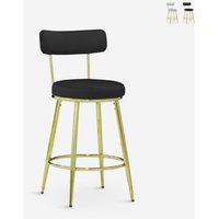 Hocker Bar Küchen aus Samt mit Rückenlehne und goldfarbenen Beinen Kraven - Schwarz von AHD AMAZING HOME DESIGN