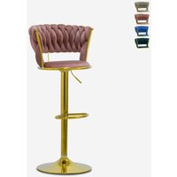 Hocker verstellbar aus goldfarbenem Metall und gewebtem Samt Macaron - Pink von AHD AMAZING HOME DESIGN