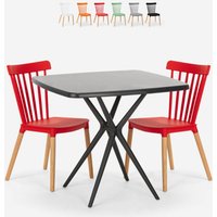 Set 2 Stühle modernes Design quadratischer Tisch 70x70cm Roslin Black - Rot von AHD AMAZING HOME DESIGN