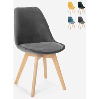 Skandinavischer Designstuhl aus Samt Holz mit Kissen für Küchen Bars Restaurant Dolphin Lux - Grau von AHD AMAZING HOME DESIGN