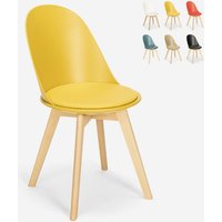Stuhl in Skandinavischen Design aus Holz mit Kissen für Küche Esszimmer Bib Nordica - Gelb von AHD AMAZING HOME DESIGN