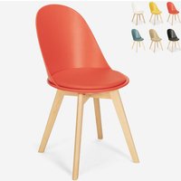 Stuhl in Skandinavischen Design aus Holz mit Kissen für Küche Esszimmer Bib Nordica - Rot von AHD AMAZING HOME DESIGN