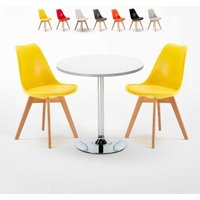 Weiß Rund Tisch und 2 Stühle Farbiges Polypropylen-Innenmastenset Nordica Long Island - Gelb von AHD AMAZING HOME DESIGN