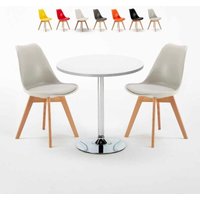 Weiß Rund Tisch und 2 Stühle Farbiges Polypropylen-Innenmastenset Nordica Long Island - Hellgrau von AHD AMAZING HOME DESIGN
