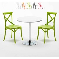 Weiß Tisch und 2 Stühle Farbiges Polypropylen-Innenmastenset Vintage Long Island - Grün von AHD AMAZING HOME DESIGN