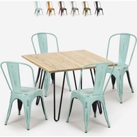 set tisch 80x80cm 4 stühle küche bar vintage metall holz hedges light - Hellblau set tisch 80x80cm 4 stühle küche bar vintage metall holz hedges light - Hellblau von AHD AMAZING HOME DESIGN