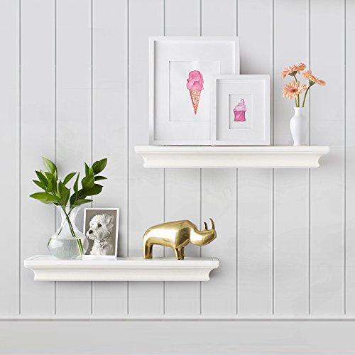 AHDECOR Wandregal 2er Set Schwimmende Regal Lagerregal aus Holz Deko für Wohnzimmer Schlafzimmer Büro Bad oder Küche, 40x10x4.5cm,Weiß von AHDECOR