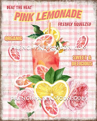 Blechschilder Farmhouse Pink Lemonade Limonade Schild Zitrone Rosen Limonade Schild Sommer Zitrone Plaid Metallschild 20,3 x 15,2 cm Blechschilder Farmhouse Pink Lemonade Limonade Schild Zitrone Rosen Limonade Schild Sommer Zitrone Plaid Metallschild 20,3 x 15,2 cm von AHEE