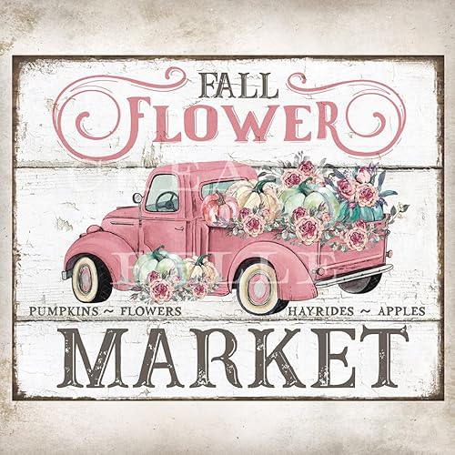 Blechschilder Shabby Chic Herbst Blumenmarkt Kürbis rosa LKW-Schild Bauernhaus Heimdekoration Wandschild Herbstschild Metallschild 20,3 x 15,2 cm Blechschilder Shabby Chic Herbst Blumenmarkt Kürbis rosa LKW-Schild Bauernhaus Heimdekoration Wandschild Herbstschild Metallschild 20,3 x 15,2 cm von AHEE
