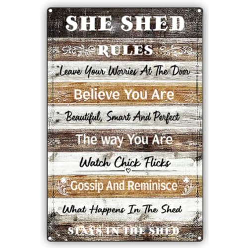 Blechschilder She Shed Rules Vintage Dekorschild Metallschild 20,3 x 15,2 cm von ahee