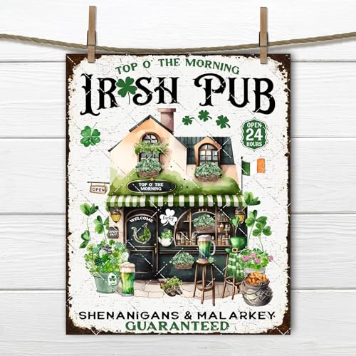 Blechschilder St. Patrick's Day Irish Pub Green Beer Clover Shenanigans Malarkey Schild Herstellung abgestuftes Tablett Heimdekoration Metallschild 20,3 x 15,2 cm von AHEE