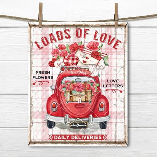 Blechschilder Valentine Love Bug Loads of Love Delivery Roses Love Letters Retro Auto Schild Herstellung abgestuftes Tablett Heimdekoration Metallschild 20,3 x 15,2 cm von AHEE