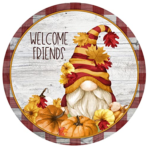 Blechschilder "Welcome Friends Fall Gnome" – Kranzschild – Kranzbedarf – gestuftes Tablett Schild – Herbstschild – Herbstdekoration – Kürbisschild Metallschild 15,2 x 15,2 cm von AHEE