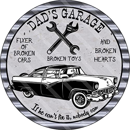 Blechschilder mit Aufschrift "Father's Day,Dad's Garage Tools", Retro-Auto, runde Grafik, Türaufhänger, Wandkunst, Metallschild, 30,5 x 30,5 cm Blechschilder mit Aufschrift "Father's Day,Dad's Garage Tools", Retro-Auto, runde Grafik, Türaufhänger, Wandkunst, Metallschild, 30,5 x 30,5 cm von AHEE