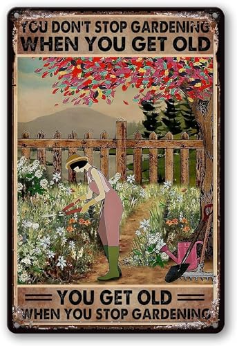 Gartenschild im Vintage-Stil, Metall-Blechschilder mit Aufschrift "Outdoor You Don'T Stop Gardening When You Get Old When You Stop Gardening", Metall-Blechschilder, Bauernhof, lustiges Gartenschild Gartenschild im Vintage-Stil, Metall-Blechschilder mit Aufschrift "Outdoor You Don'T Stop Gardening When You Get Old When You Stop Gardening", Metall-Blechschilder, Bauernhof, lustiges Gartenschild von AHEE