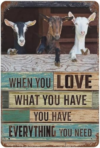 Lustiges Metall-Blechschild mit Ziegenmotiv, Aufschrift "When You Love What You Have You Have", lustiges Terrassen-Metall-Blechschild, Wanddekoration, rustikales Bauernhaus-Warnschild für Zuhause Lustiges Metall-Blechschild mit Ziegenmotiv, Aufschrift "When You Love What You Have You Have", lustiges Terrassen-Metall-Blechschild, Wanddekoration, rustikales Bauernhaus-Warnschild für Zuhause von AHEE