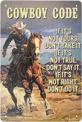 Metall-Blechschild Cowboy auf einem Pferd - Cowboy Code, If It's not yours don't take it, if it true don't say it Blechschild Vintage Garage Bar Café Home Wanddekoration Cowboy Schild 20,3 x 15,2 cm Metall-Blechschild Cowboy auf einem Pferd - Cowboy Code, If It's not yours don't take it, if it true don't say it Blechschild Vintage Garage Bar Café Home Wanddekoration Cowboy Schild 20,3 x 15,2 cm von AHEE