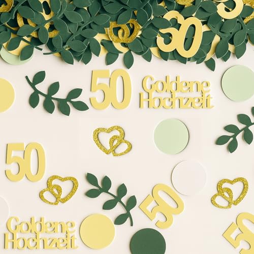 200 Stück Herzen Deko Goldene Hochzeit 50 Jahre, GoldRock Glitzer Goldene Hochzeit Deko Konfetti Groß Glitzer Konfetti mit 50, Hochzeitsdeko Tisch Grün Gold, Jubiläum & Hochzeitstag von AHEJIOO