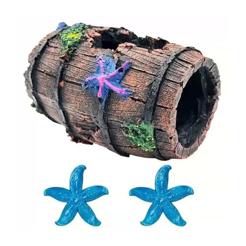 3 Stück Aquarium Deko Set, Simulation Moos Aquarium Dekoration, Harz Zimmeraquarium Höhle Ornament Deko Hohl Stamm und Blaue Seestern Koralle, für Reptilienversteck Oder Betta Fisch Schwimmhabitat ﻿ von AHEJIOO