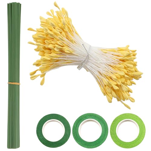 433 Stück Pfeifenputzer Zum Basteln, Pfeifenputzer, Pipe Cleaner Gelb mit Zwei Perlen Köpfen 3mm, Pfeifenreiniger Zum Basteln, Tulpe Blumenstrauß Pfeifenreiniger Zubehör für Diy Handwerksprojekt von AHEJIOO