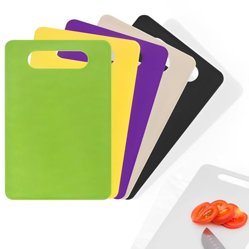 6 Stück Kunststoff Schneidebrett Rutschfest, schneidebrett kunststoff, Antibakteriell Schneidebretter Set, Frühstücksbretter Kunststoff für Fisch Gemüse Obst Fleisch Brot (29 X 19cm) von AHEJIOO