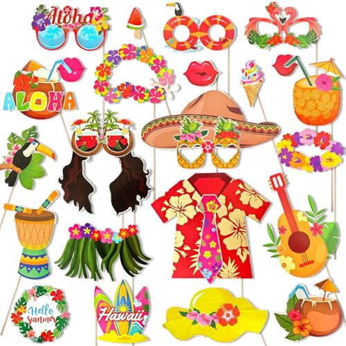 AHEJIOO 30 Stück Hawaii Dekoration Sommerparty Deko, Beach Party Deko, Fotobox Accessoires, Foto Booth Accessoires, Lustige Fotobox Requisiten für Beach Party, Sommer Fest und Geburtstagsfeiern von AHEJIOO