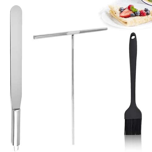 AHEJIOO Crepes Verteiler und Wender Set, 3 Stück Edelstahl Crepes Maker Zubehör für Perfekte Crêpes, Crepeszubehör für Hobbyköche und Profis von AHEJIOO