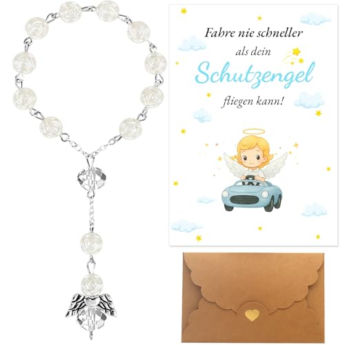 AHEJIOO Schutzengel Auto, Führerschein Bestanden Geschenk, Glücksbringer Auto, 4-Teiliges Set Mit Engelpuppe Und Karten, Dekoration Für Rückspiegel von AHEJIOO